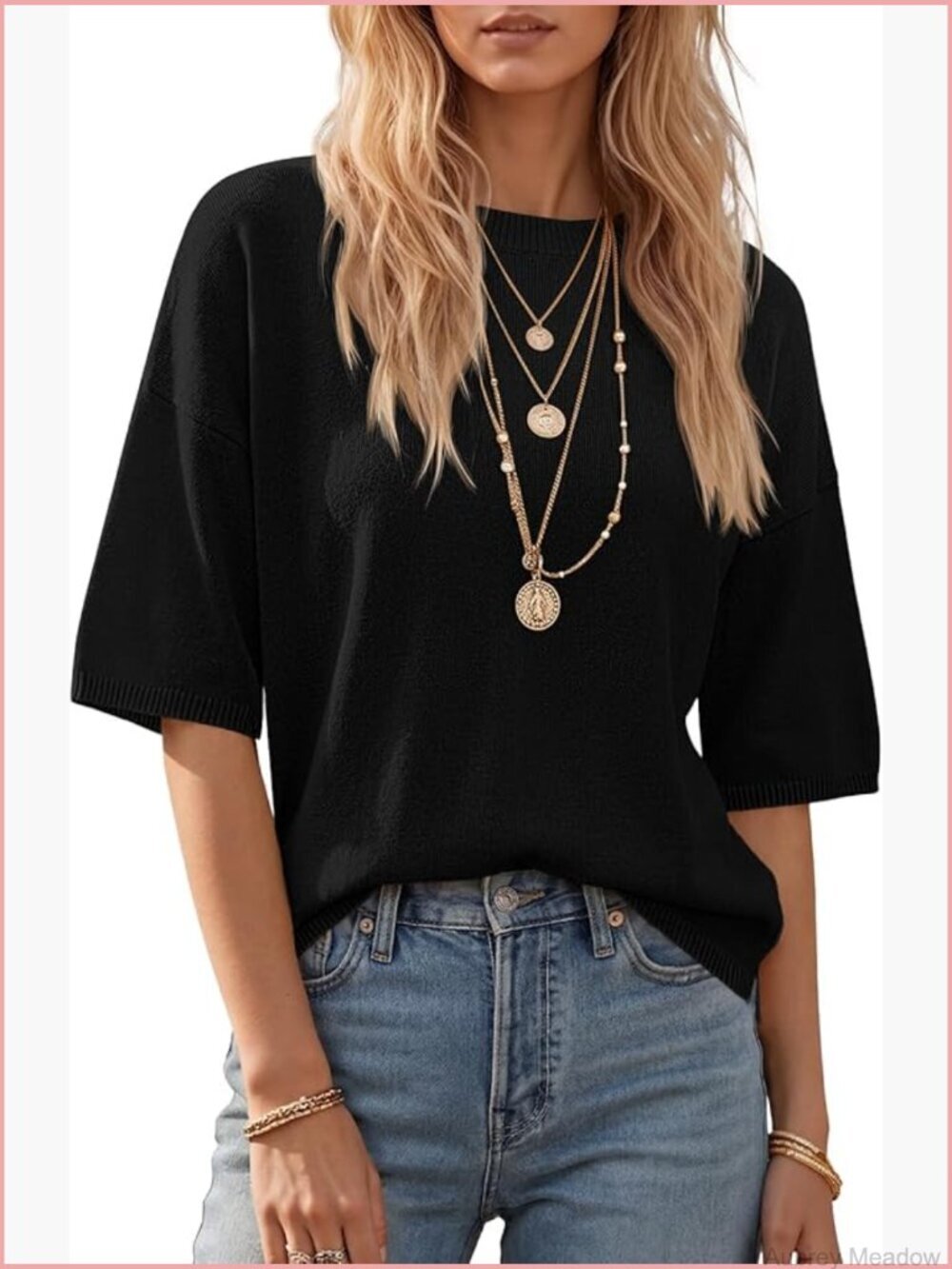 Oversized Half Sleeve Knit Pullover Sweater